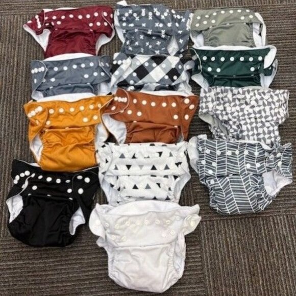Lot Of 13 Reusable Cloth Diapers By Nora's Nursery With Adjustable Snaps - Picture 1 of 3